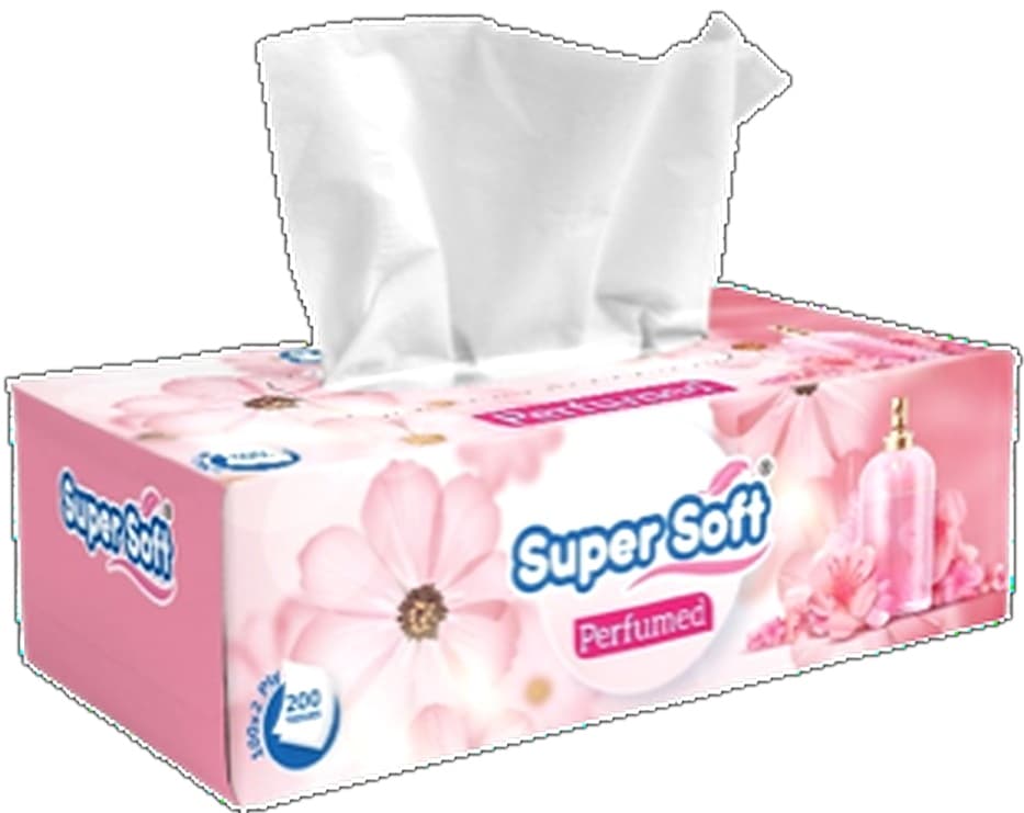 Super Soft Tissue Box Perfumed Tissue Size 17x20cm 100x2 Ply =200 Tissues Pure Imported Paper 13.7gsm 36/Box per carton – buy online in Pakistan at best wholesa