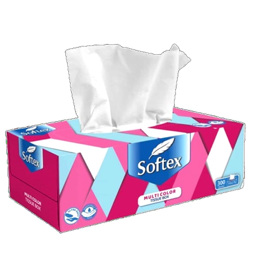 SOFTEX Tissue Box Multicolor Tissue Size 20x20cm 150x2 Ply = 300 Tissue Pure Imported Paper 13.7gsm 36/Box per carton – buy online in Pakistan at best wholesale