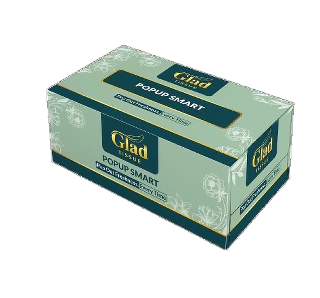 GLAD Tissue Box Popup Smart Tissue Size 15x20cm 120x2 Ply = 240 Tissues Recycled Tissue Paper Bleach Card 36/Box per carton – buy online in Pakistan at best who