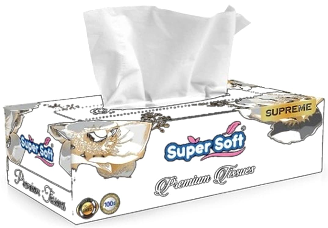 Super Soft Tissue Box Supreme Tissue Size 17x20cm 100x2 Ply = 200 tissue Pure Imported Paper 13.7gsm 48/Box per carton – buy online in Pakistan at best wholesal